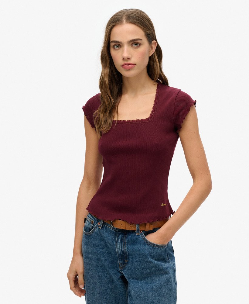 koszulka essential square neck z krótkim rękawem w kolorze port red