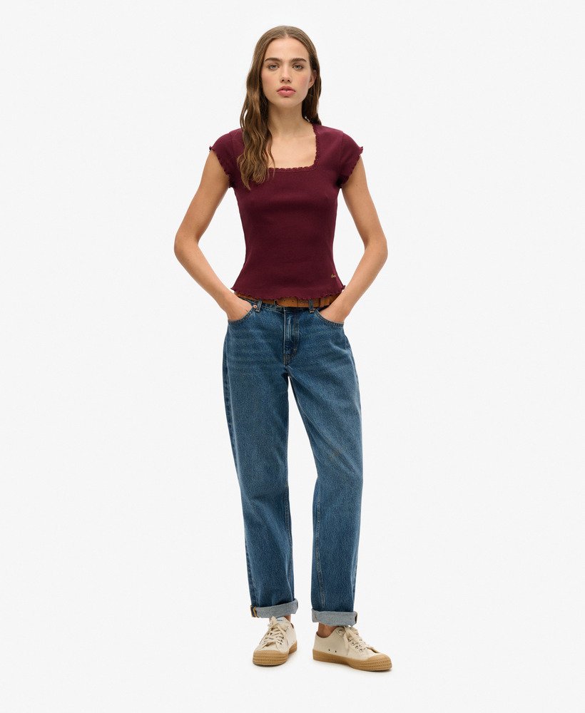 koszulka essential square neck z krótkim rękawem w kolorze port red