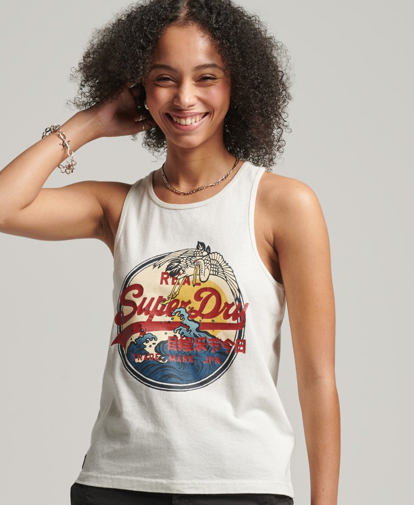 top z nadrukiem w stylu vintage z logo w kolorze ecru