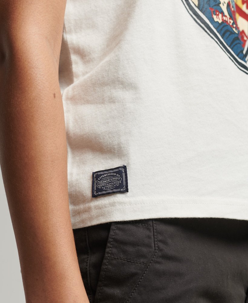 top z nadrukiem w stylu vintage z logo w kolorze ecru