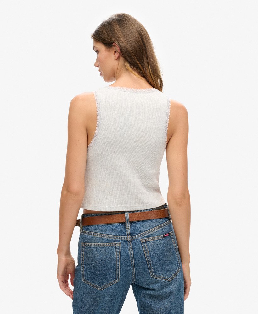 kamizelka z organicznej bawełny w stylu vintage z koronkowym wykończeniem w kolorze glacier grey marl