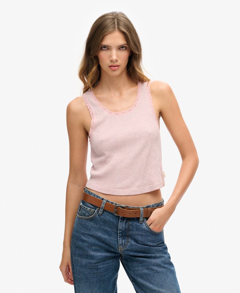 kamizelka z organicznej bawełny z koronkowym wykończeniem w stylu vintage w kolorze la soft pink marl