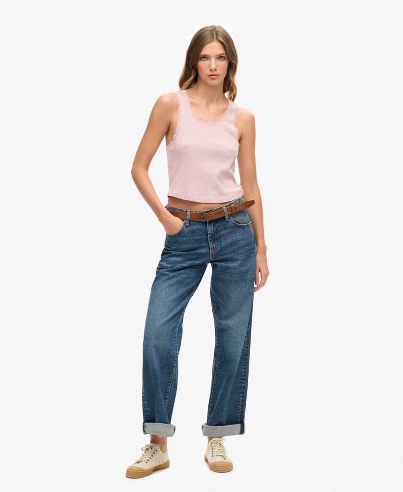 kamizelka z organicznej bawełny z koronkowym wykończeniem w stylu vintage w kolorze la soft pink marl