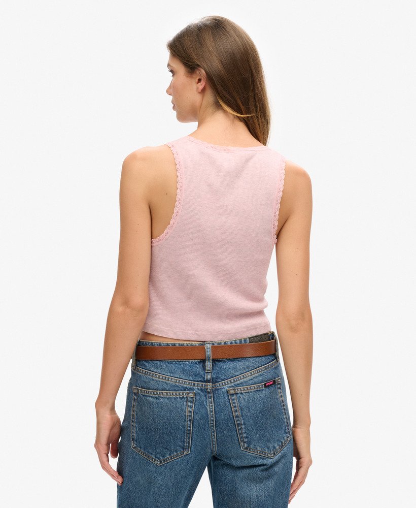 kamizelka z organicznej bawełny z koronkowym wykończeniem w stylu vintage w kolorze la soft pink marl
