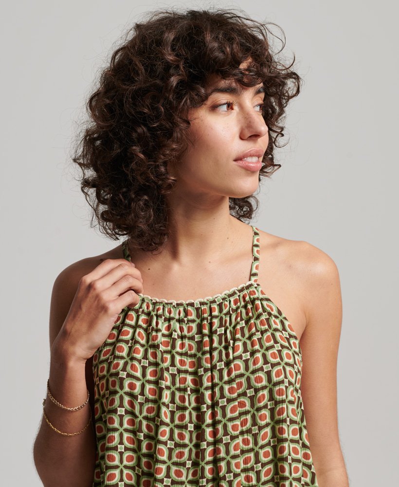 top plażowy typu halter z nadrukiem w stylu retro