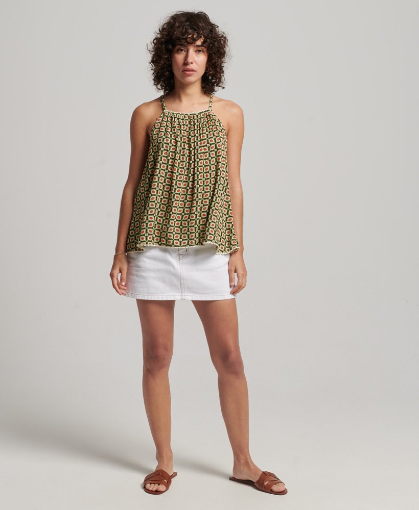 top plażowy typu halter z nadrukiem w stylu retro