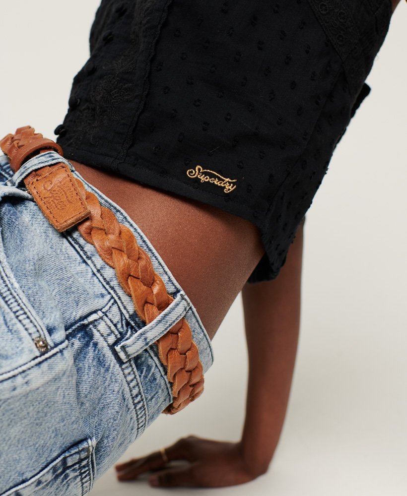 czarny haftowany top na ramiączkach w stylu vintage