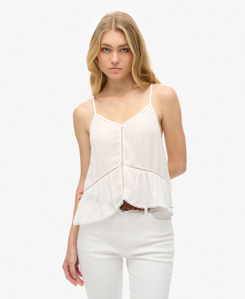 top na ramiączkach z wykończeniem w formie drabinki w kolorze off white