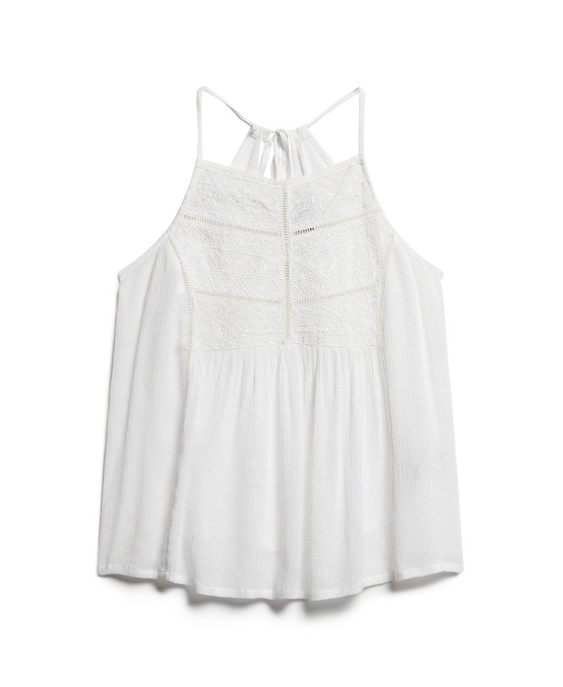 top z koronką w stylu vintage i dekoltem w serek w kolorze off white