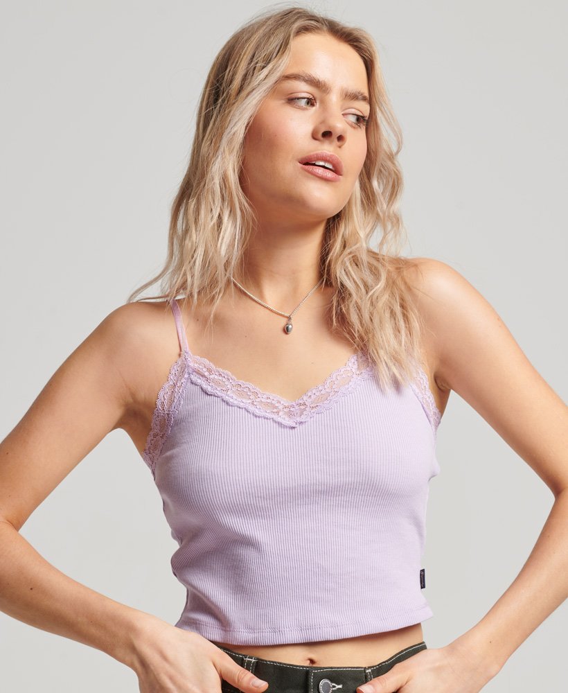 top na ramiączkach z koronką w kolorze palma violet