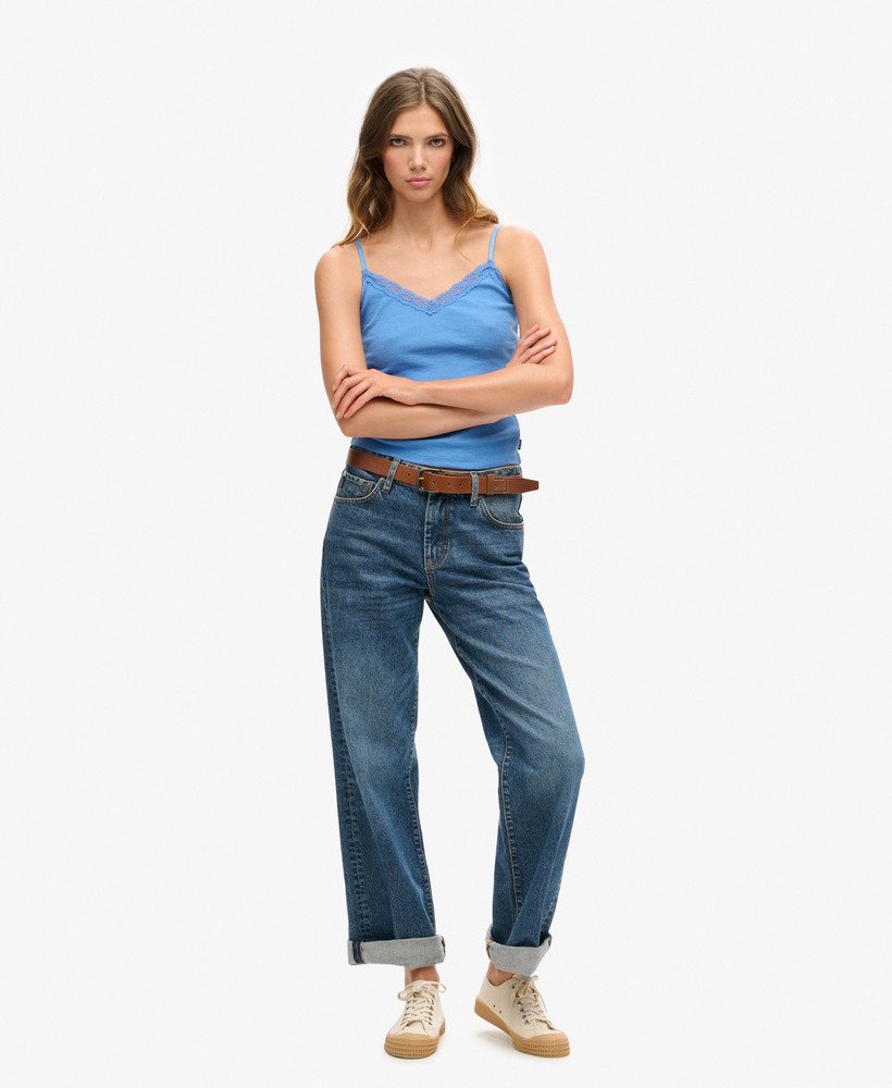 bluzka z organicznej bawełny essential rib lace cami w kolorze pudrowego błękitu