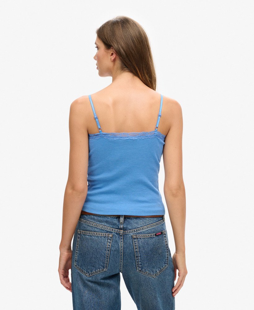 bluzka z organicznej bawełny essential rib lace cami w kolorze pudrowego błękitu