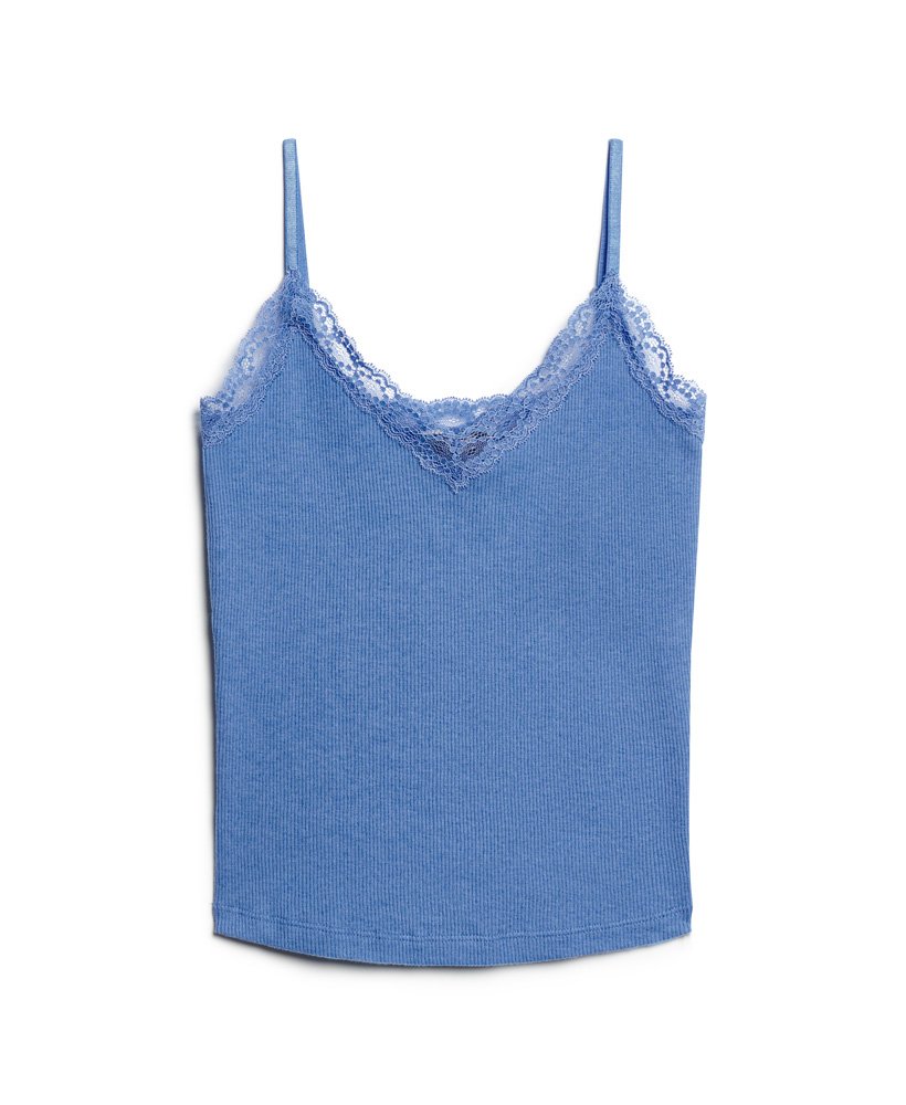 bluzka z organicznej bawełny essential rib lace cami w kolorze pudrowego błękitu