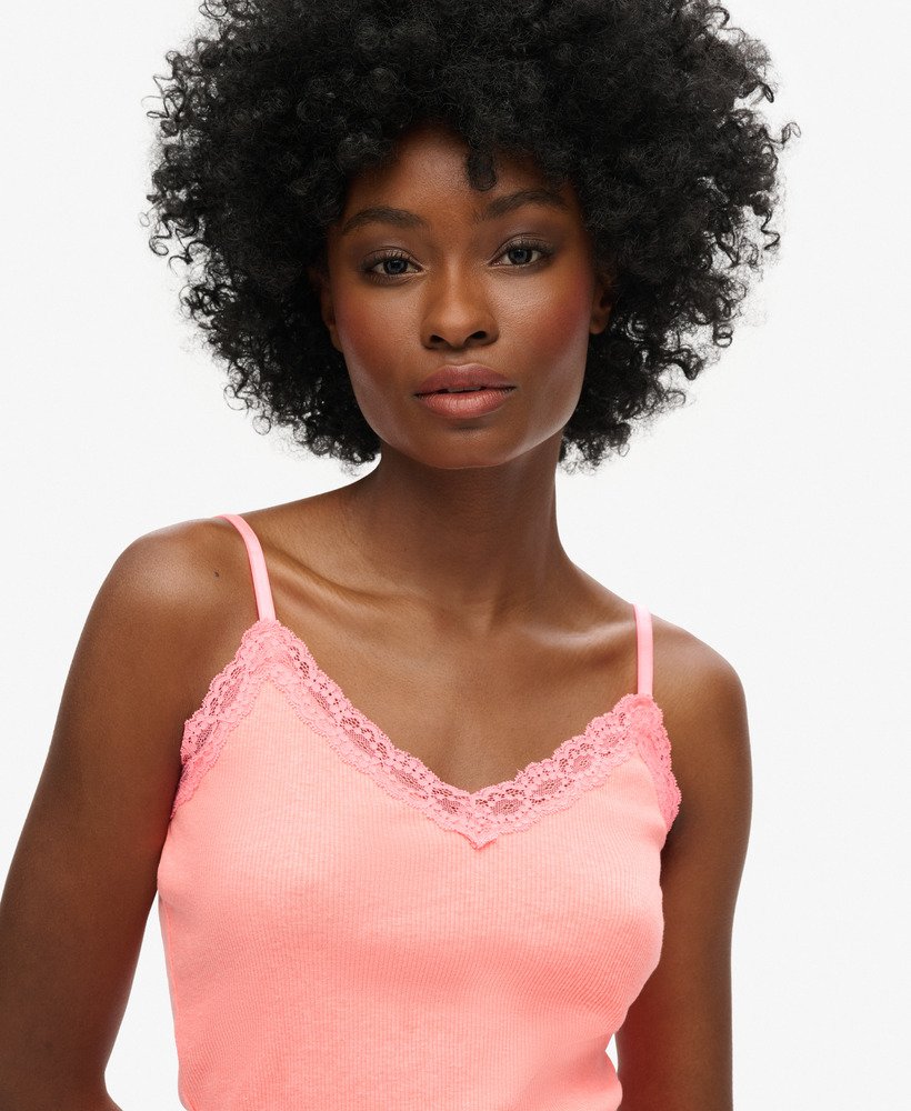 bluzka z organicznej bawełny essential rib lace cami w kolorze pastelowego koralu