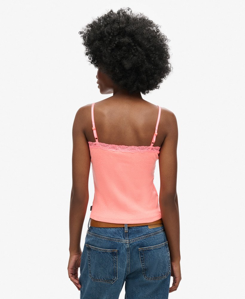 bluzka z organicznej bawełny essential rib lace cami w kolorze pastelowego koralu