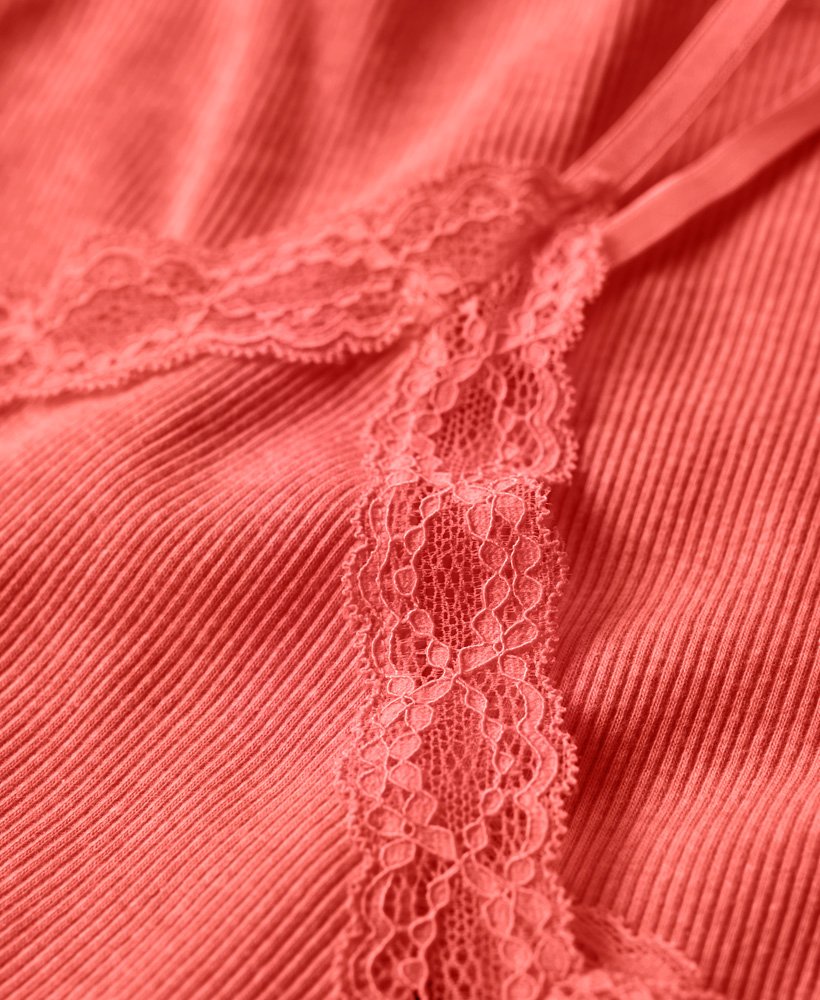 bluzka z organicznej bawełny essential rib lace cami w kolorze pastelowego koralu