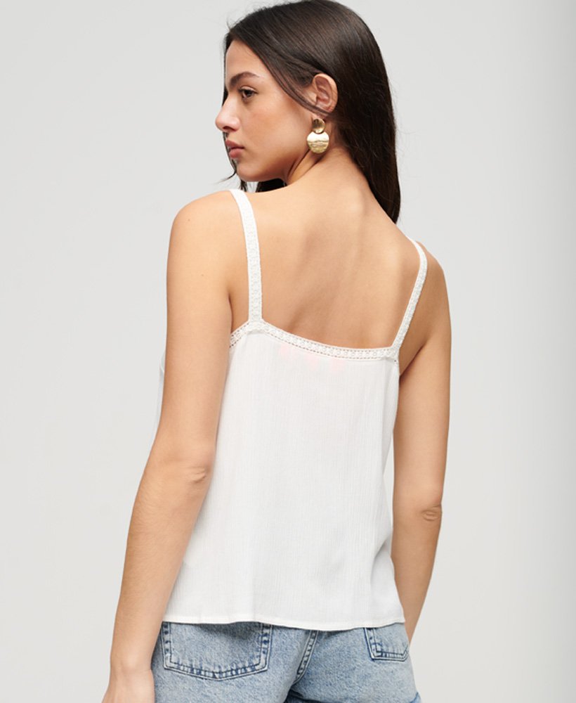 haftowany top na ramiączkach w kolorze off white
