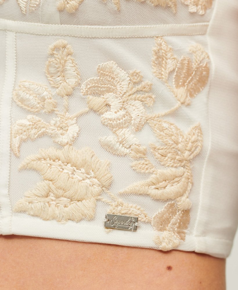 gorset z haftem kwiatowym w kolorze urban cream