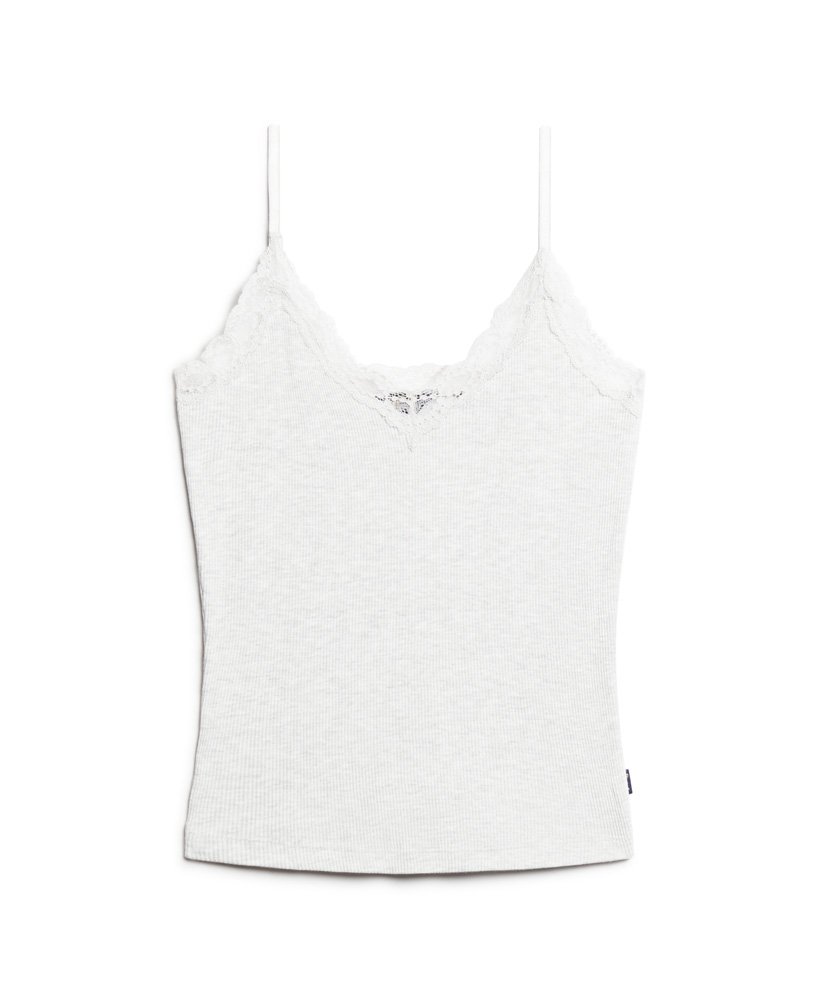 bluzka z organicznej bawełny essential rib lace cami w kolorze jasnoszarym melanżowym