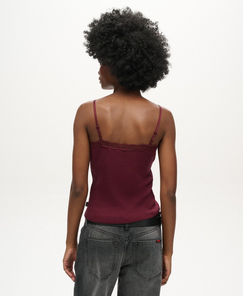 bluzka z organicznej bawełny essential rib lace cami w kolorze port red