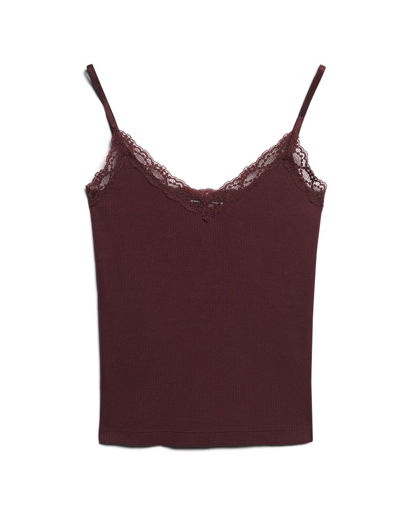 bluzka z organicznej bawełny essential rib lace cami w kolorze port red