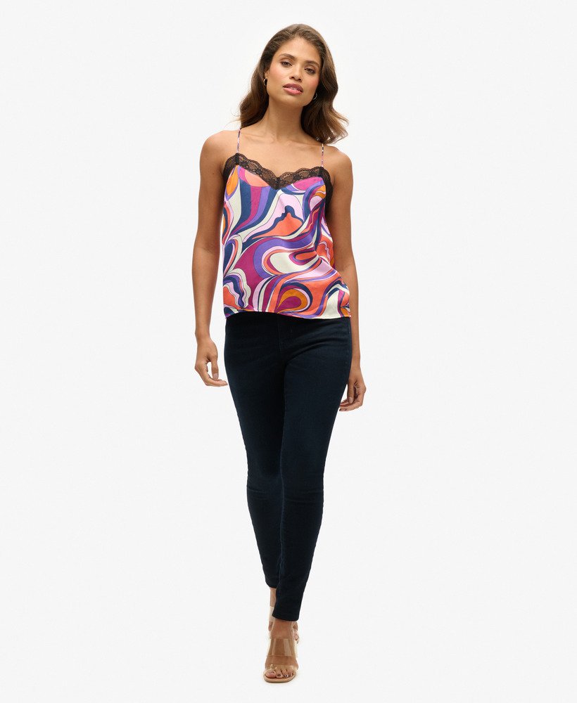 satynowy top na ramiączkach z koronką w kolorze presley multi color
