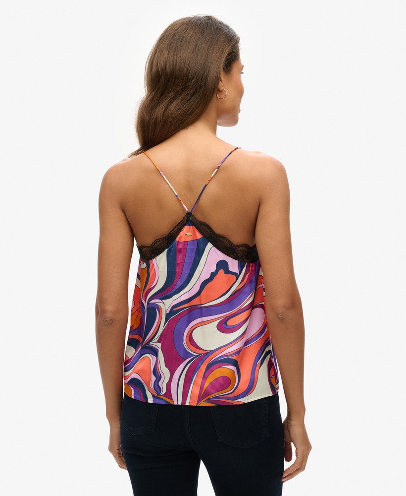 satynowy top na ramiączkach z koronką w kolorze presley multi color