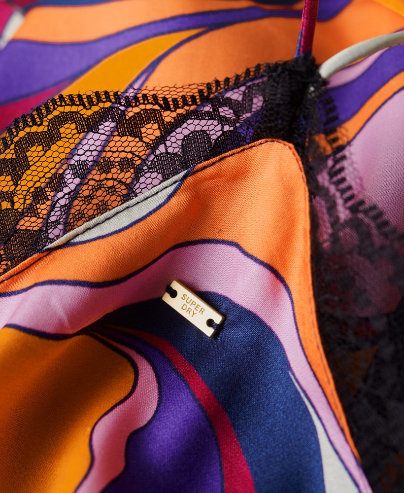 satynowy top na ramiączkach z koronką w kolorze presley multi color