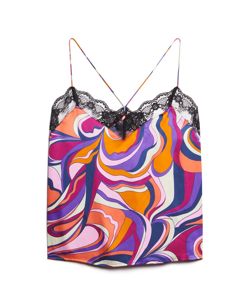 satynowy top na ramiączkach z koronką w kolorze presley multi color