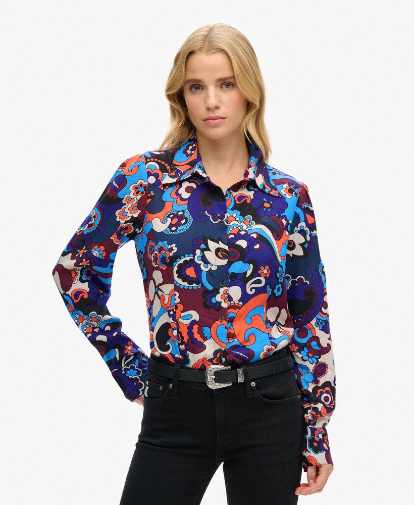 koszula z nadrukiem w stylu lat 70. w kolorze cindy blue