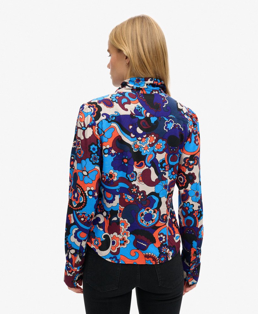 koszula z nadrukiem w stylu lat 70. w kolorze cindy blue
