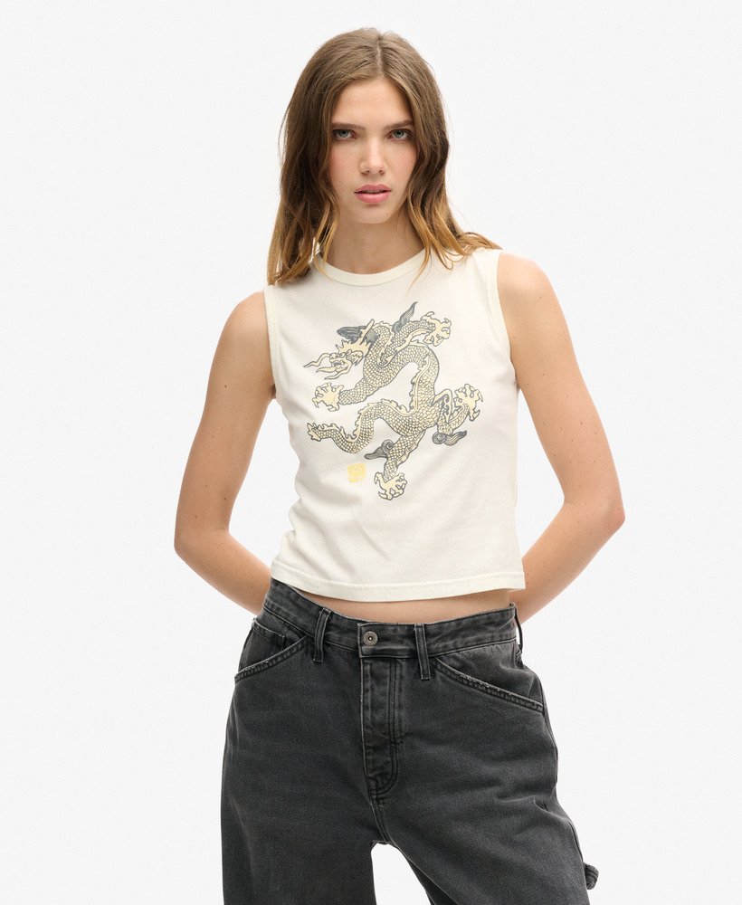 top bez rękawów superdry x komodo vintage w kolorze ecru