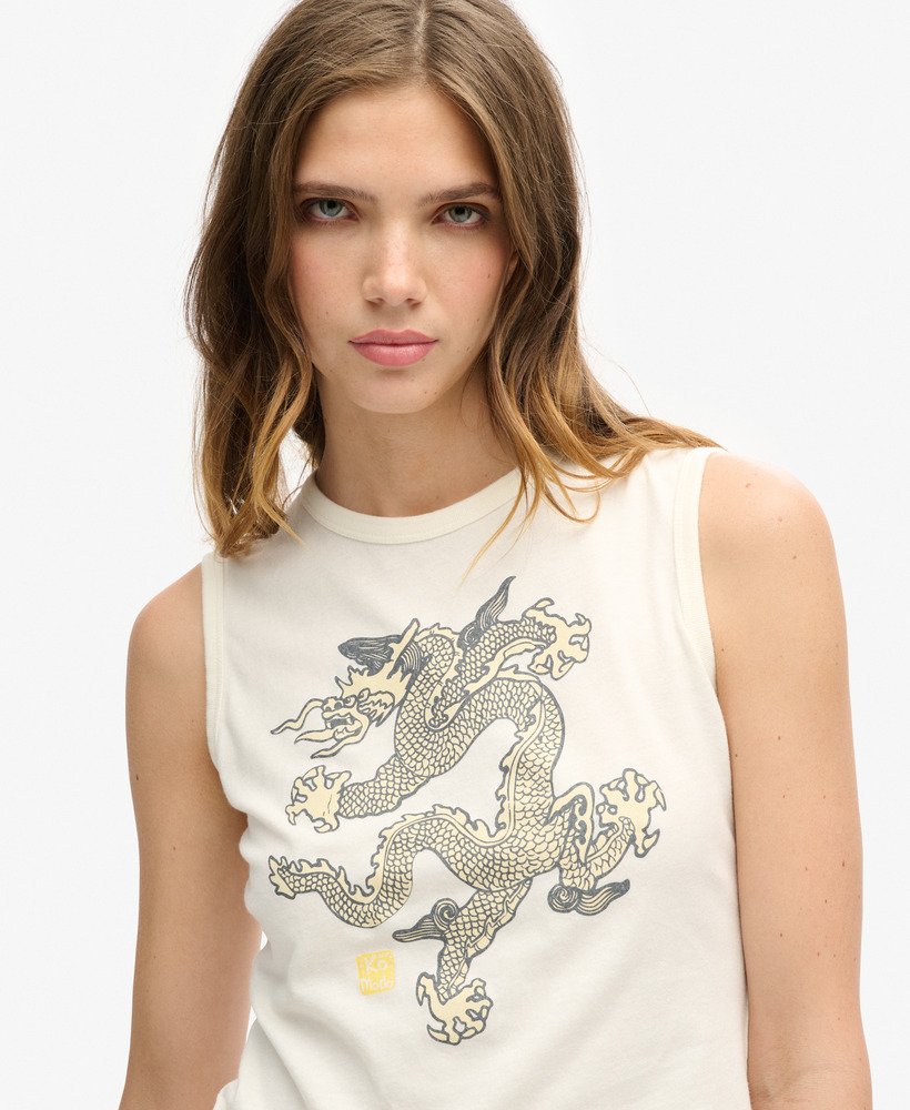 top bez rękawów superdry x komodo vintage w kolorze ecru