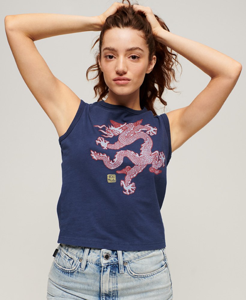top bez rękawów superdry x komodo vintage w kolorze najbogatszej granatowej