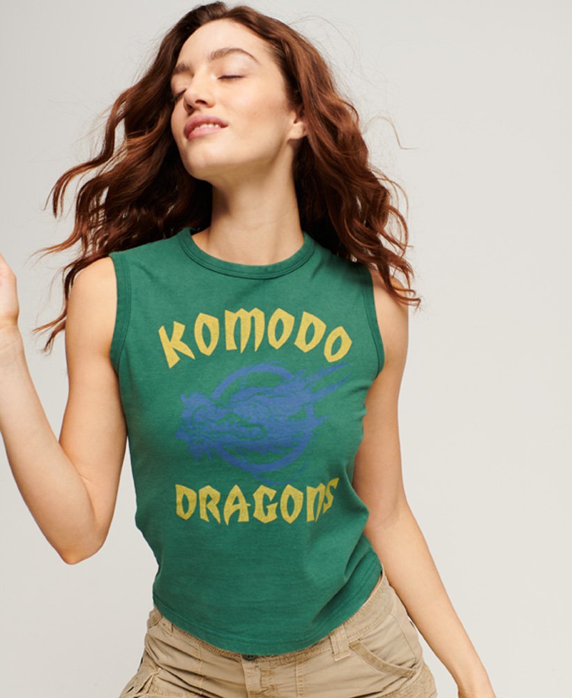 superdry x komodo classic dragon vest top w kolorze pine green