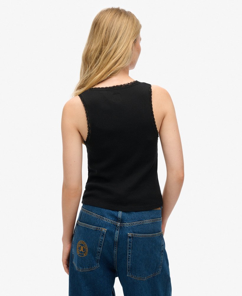 koszulka bez rękawów athletic essentials vintage z koronkowym wykończeniem w kolorze czarnym