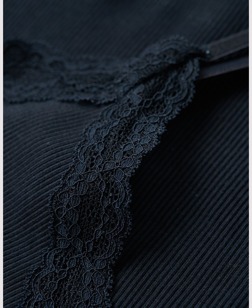 bluzka na ramiączkach z bawełny organicznej w stylu vintage z koronkowym ściągaczem w kolorze eclipse navy