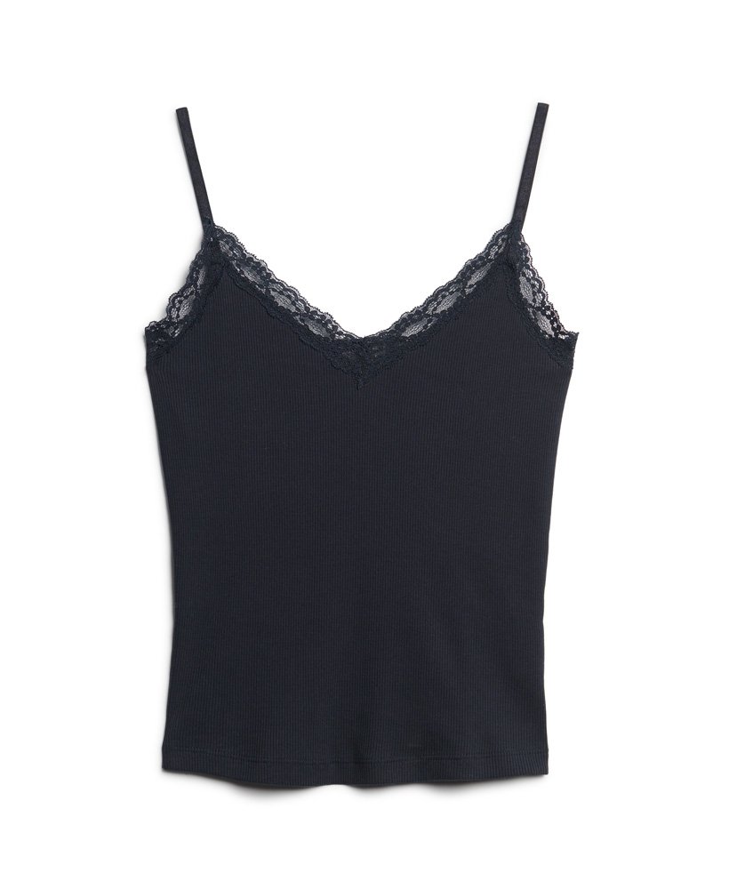 bluzka na ramiączkach z bawełny organicznej w stylu vintage z koronkowym ściągaczem w kolorze eclipse navy