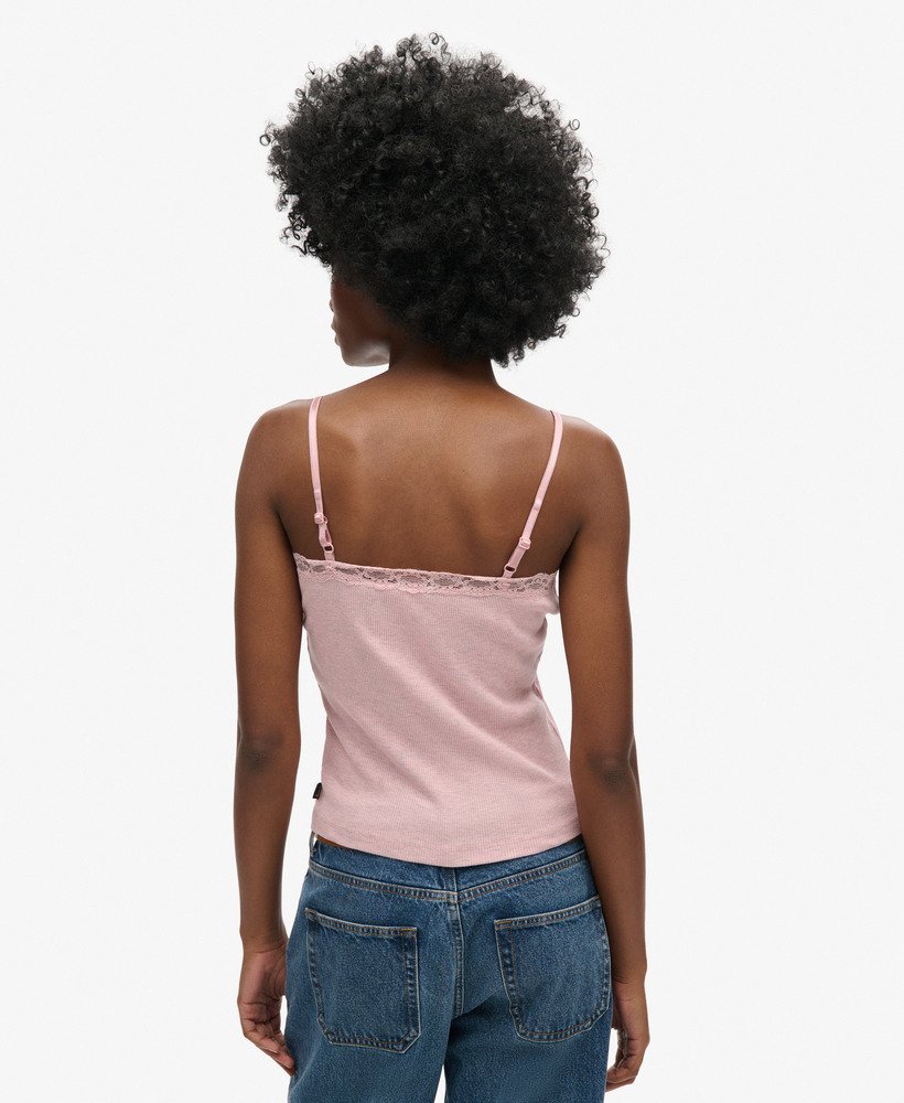 bluzka na ramiączkach z bawełny organicznej w stylu vintage z koronkowym wykończeniem w kolorze la soft pink marl