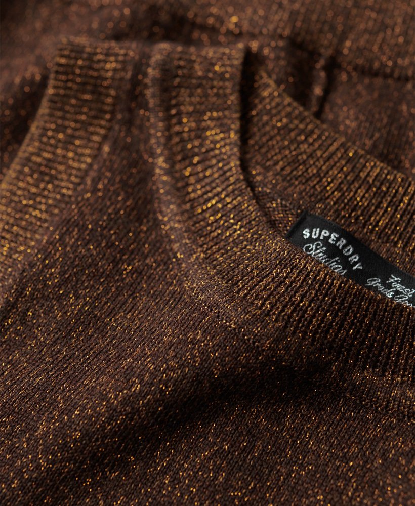 top kamizelka z dzianiny merino z okrągłym dekoltem w kolorze denim co tabacco brown metallic