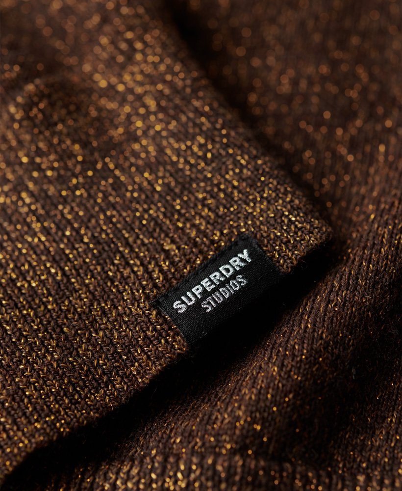 top kamizelka z dzianiny merino z okrągłym dekoltem w kolorze denim co tabacco brown metallic