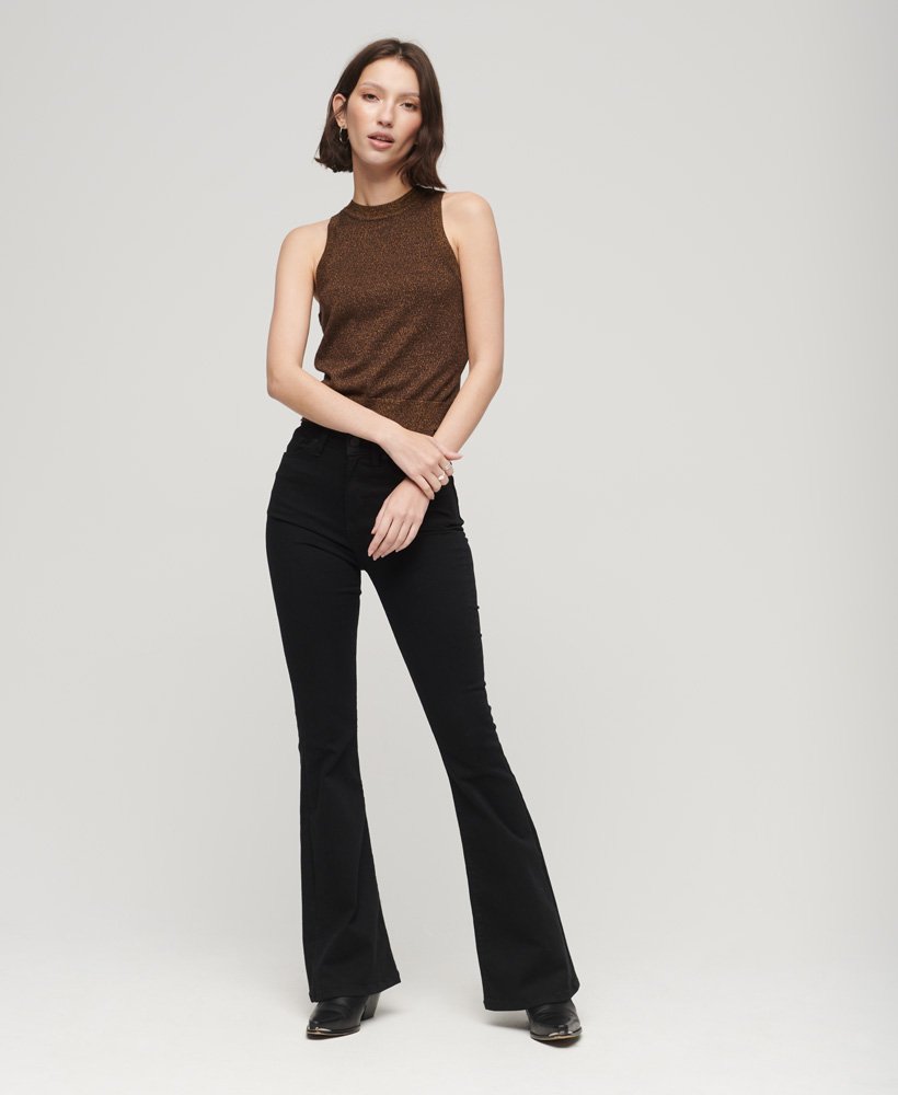 top kamizelka z dzianiny merino z okrągłym dekoltem w kolorze denim co tabacco brown metallic