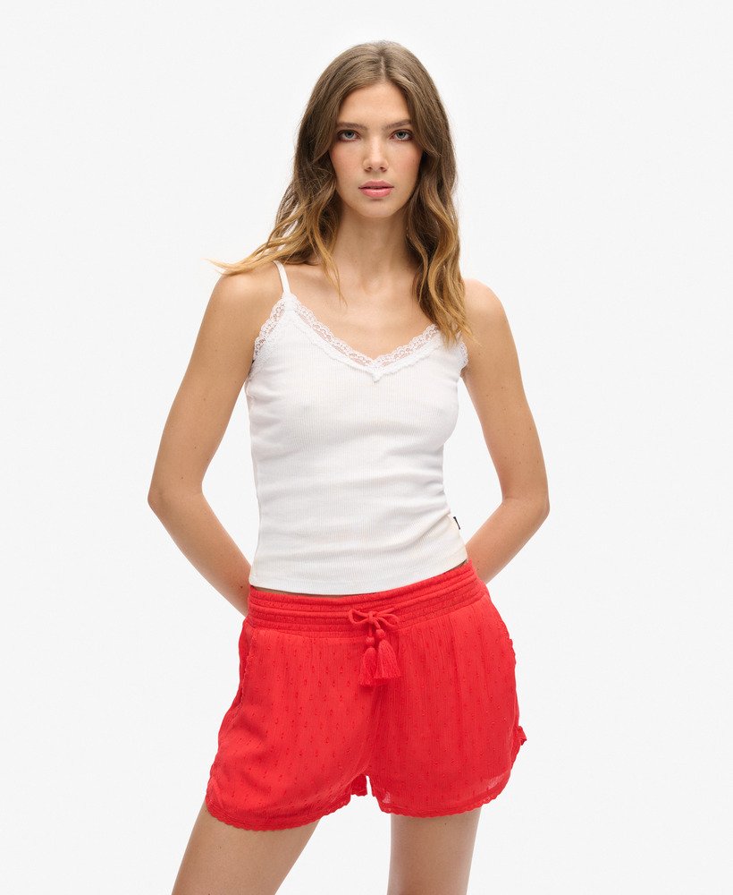 bluzka z organicznej bawełny essential rib lace cami top w kolorze optic