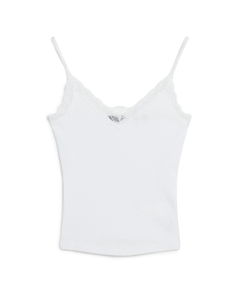 bluzka z organicznej bawełny essential rib lace cami top w kolorze optic