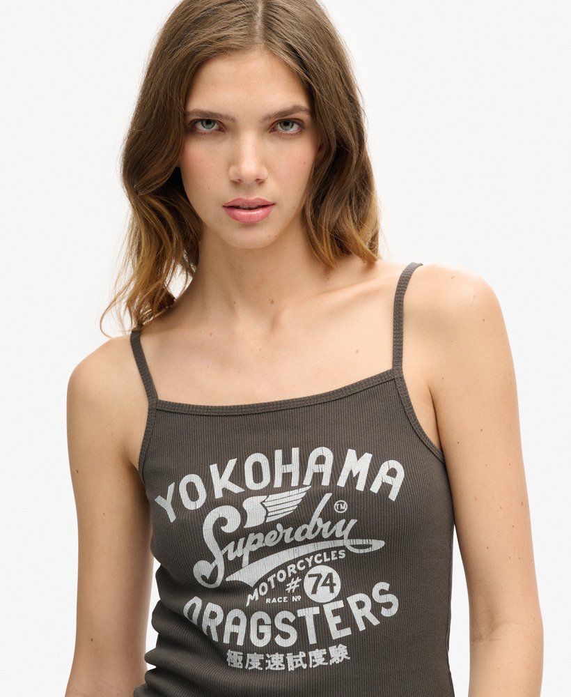 retro rocker graphic rib cami top w kolorze vintage black