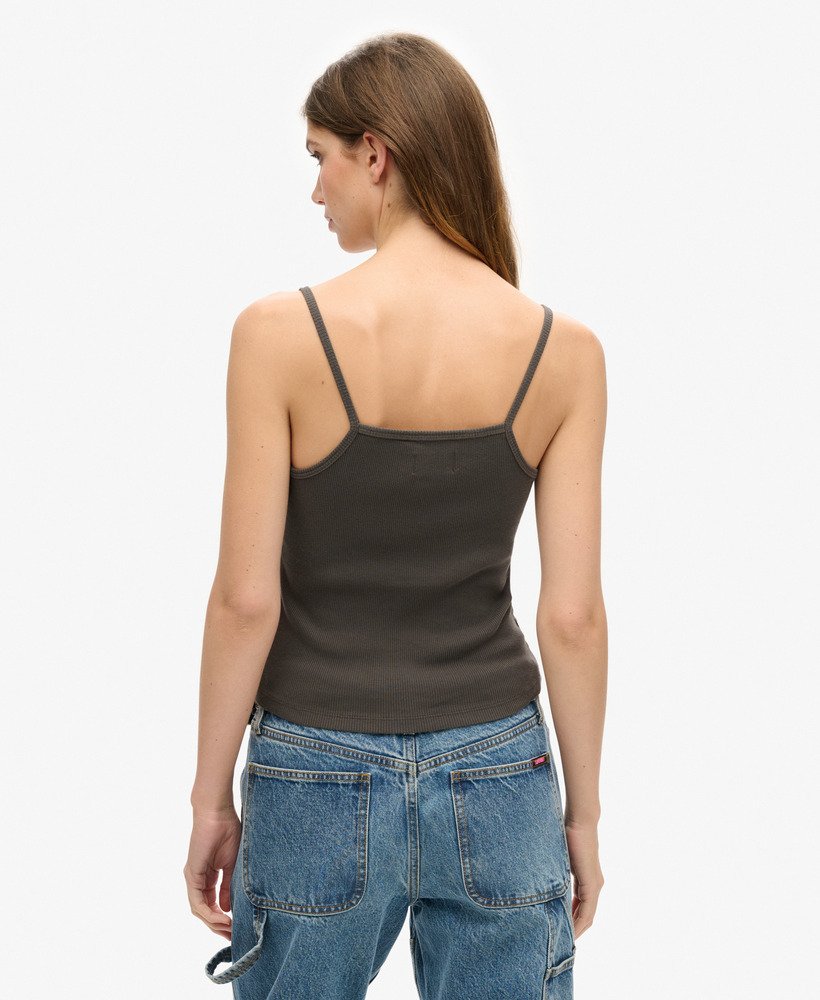retro rocker graphic rib cami top w kolorze vintage black