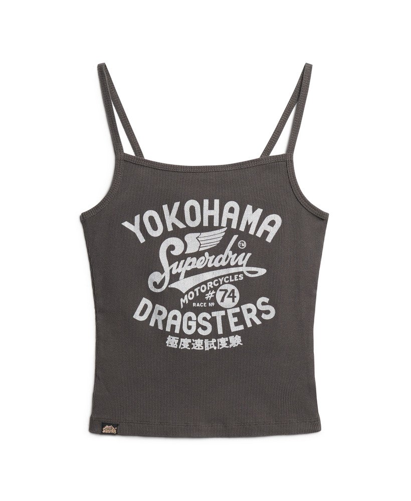 retro rocker graphic rib cami top w kolorze vintage black