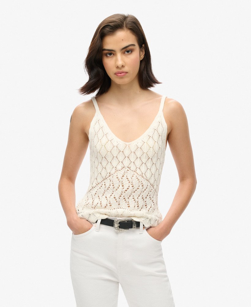 top na szydełku z ramiączkami w kolorze desert bone off white