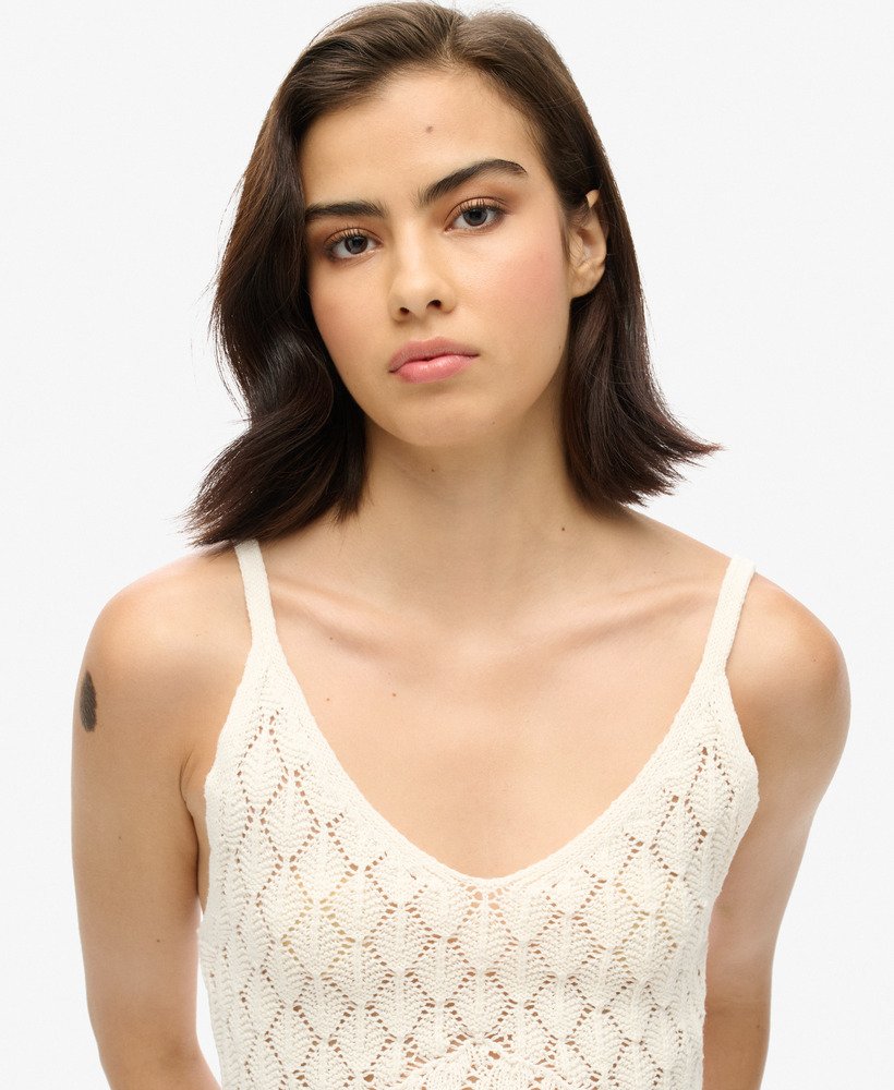 top na szydełku z ramiączkami w kolorze desert bone off white