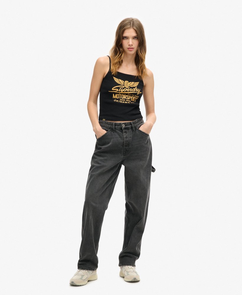 retro rocker graphic rib cami top w kolorze czarnym